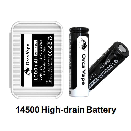 Orca Vape 14500 1000mAh Battery Twin Pack compatible with San Dynasty Pod Kit 1