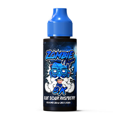 Zombie Vapes e-liquid bottle with blue cap on a white background