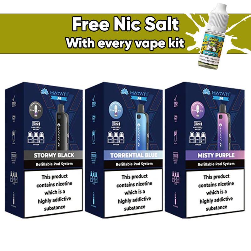 Hayati X4 Refillable Pod Vape Kit  Includes 1X Nic Salts 20mg + 3x Refillable Pods