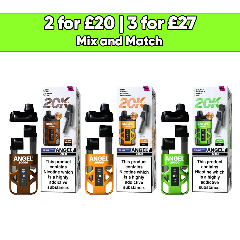 Vapes Bars Angel 20000 Duel 20mg Prefilled Pod Vape Kit 20000 Puffs