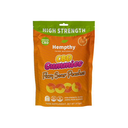 Default Title Hempthy 1000mg CBD Fizzy Sour Peach Rings Gummies - 50 Pieces