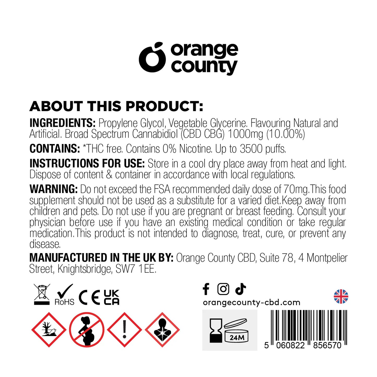 Orange County Energy Ice Disposable 3500 Puff - CBD/CBG 1000mg